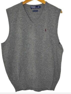 Vintage Polo Ralph Lauren Lambswool Sweater Vest‎ Mens Large Gray